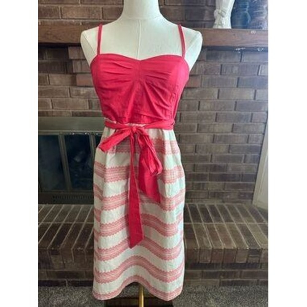 Maeve Anthropologie Strapless Coral Red Embroidered Sun Women Dress Size 8 NWOT - Picture 12 of 12